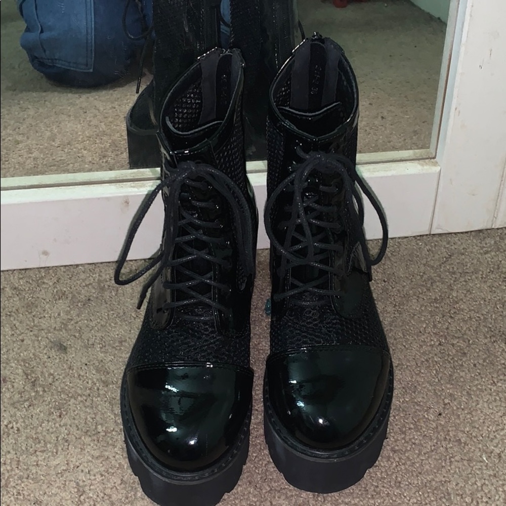 black mesh platform boots 3 inches